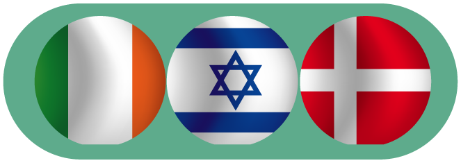 Irland, Israel & Denmark flags